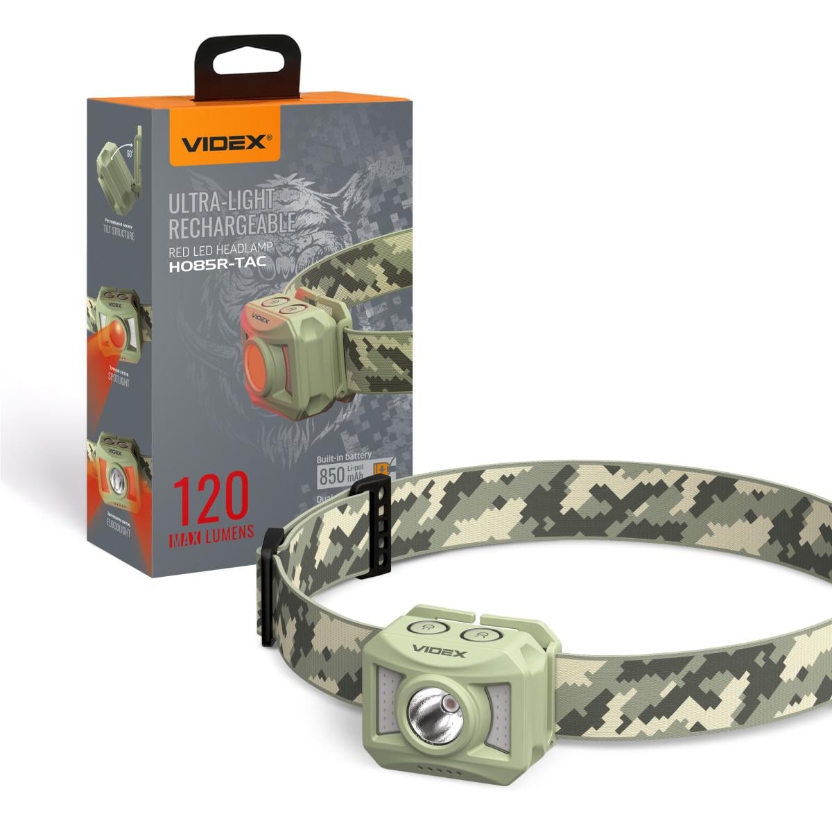 Фонарик налобный светодиодный Videx VLF-H085R-TAC 120Lm RED (3e585cc7)
