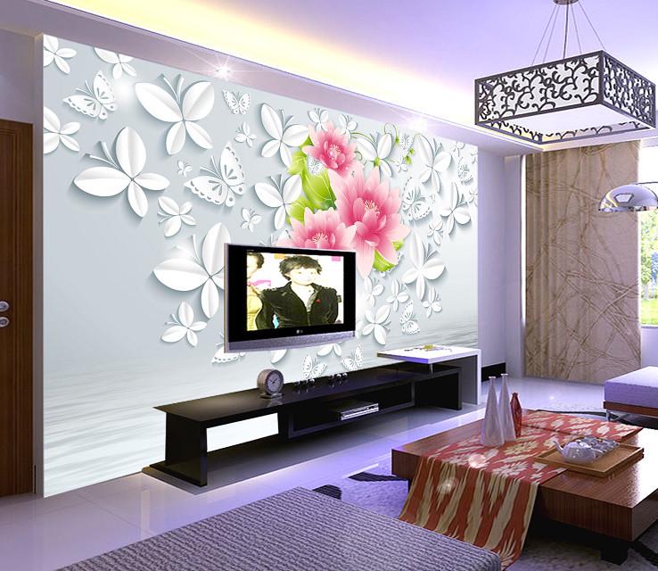 Фотообои 3D флизелиновые цветочные для спальни/зала/кухни Бабочки и цветы