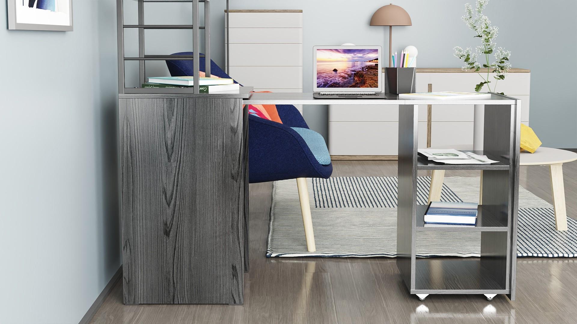 Стіл-тумба трансформер Ferrum-decor Смарт 4/2 з етажеркою метал/ДСП 16 мм 1430x1450x600 мм Чорний/Сосна Кембра (FRD-105132) - фото 9