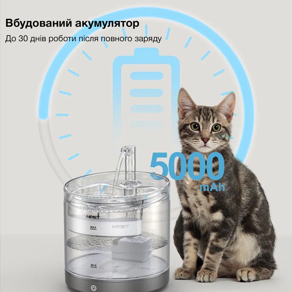 Поилка-фонтан для кошек и собак NPET WF220 со встроенным аккумулятором 1,5 л Прозрачный - фото 4