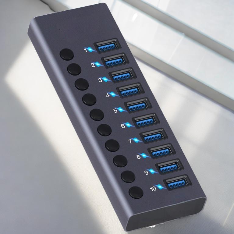 Хаб USB 3.0 c дополнительным питанием 10 USB портов алюминиевый корпус 24V3A 72W (700037) - фото 12 Хаб USB 3.0 c дополнительным питанием 10 USB портов алюминиевый корпус 24V3A 72W (700037) - фото 12