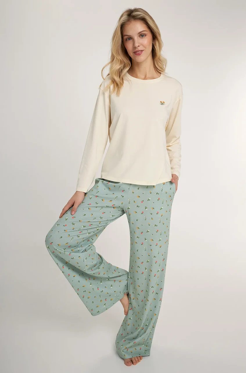 Пижама женская с брюками ELLEN коллекция Green MEADOW LPK 0880/13/01k XL Молочный с мятным