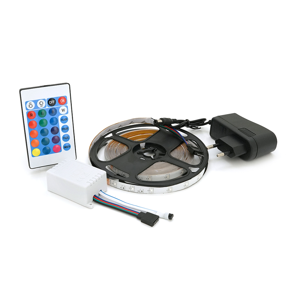 Комплект світлодіодної стрічки RGB 5 метрів пульт блок живлення для дому та декору (YUT_V7965) - фото 2