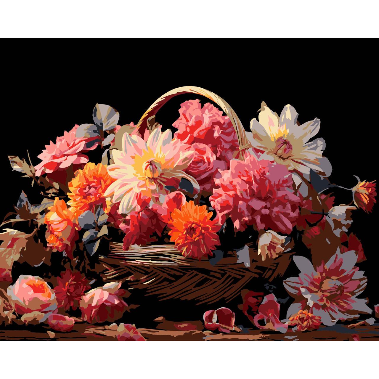 Картина по номерам Strateg Премиум Цветочный покой на черном фоне 40х50 см (AH1166)