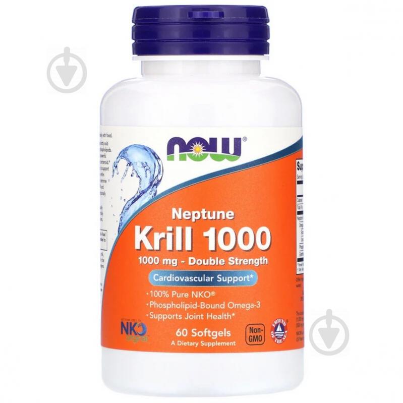 Крилевый Жир 1000мг, Neptune Krill 1000, Double Strength, Now Foods, 60 желатиновых капсул