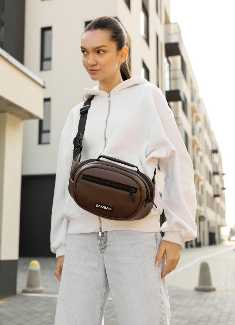 Сумка-бананка женская через плечо Sambag Flex 30×17×10 см Шоколадный (85351020)