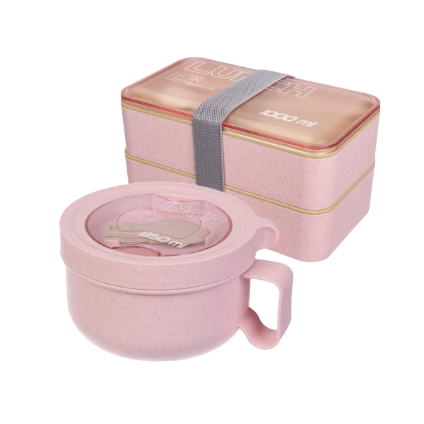 Ланчбокс-суповница 850 мл + ланчбокс 1000 мл 2 шт. Pink (с834)