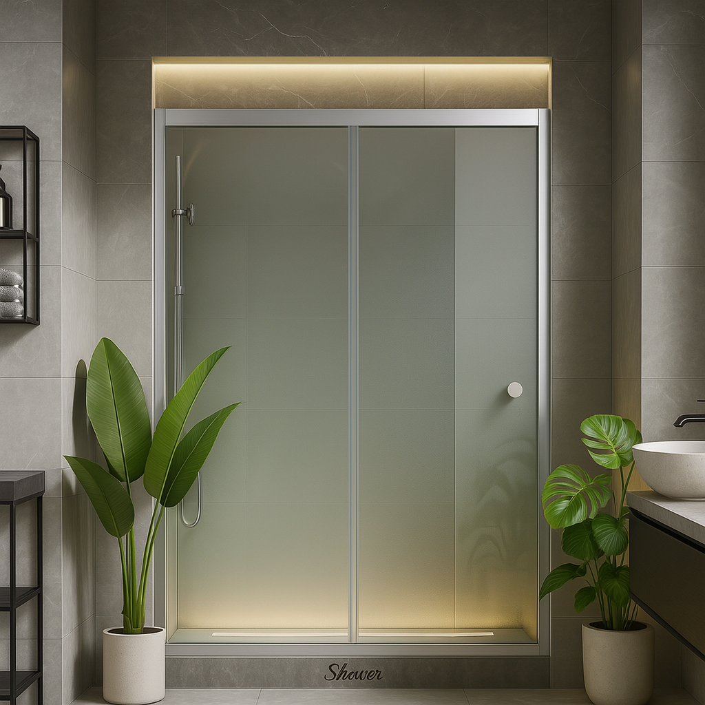 Душевые двери раздвижные Shower полупрозрачное стекло 190х140 см Сатин (C15427)