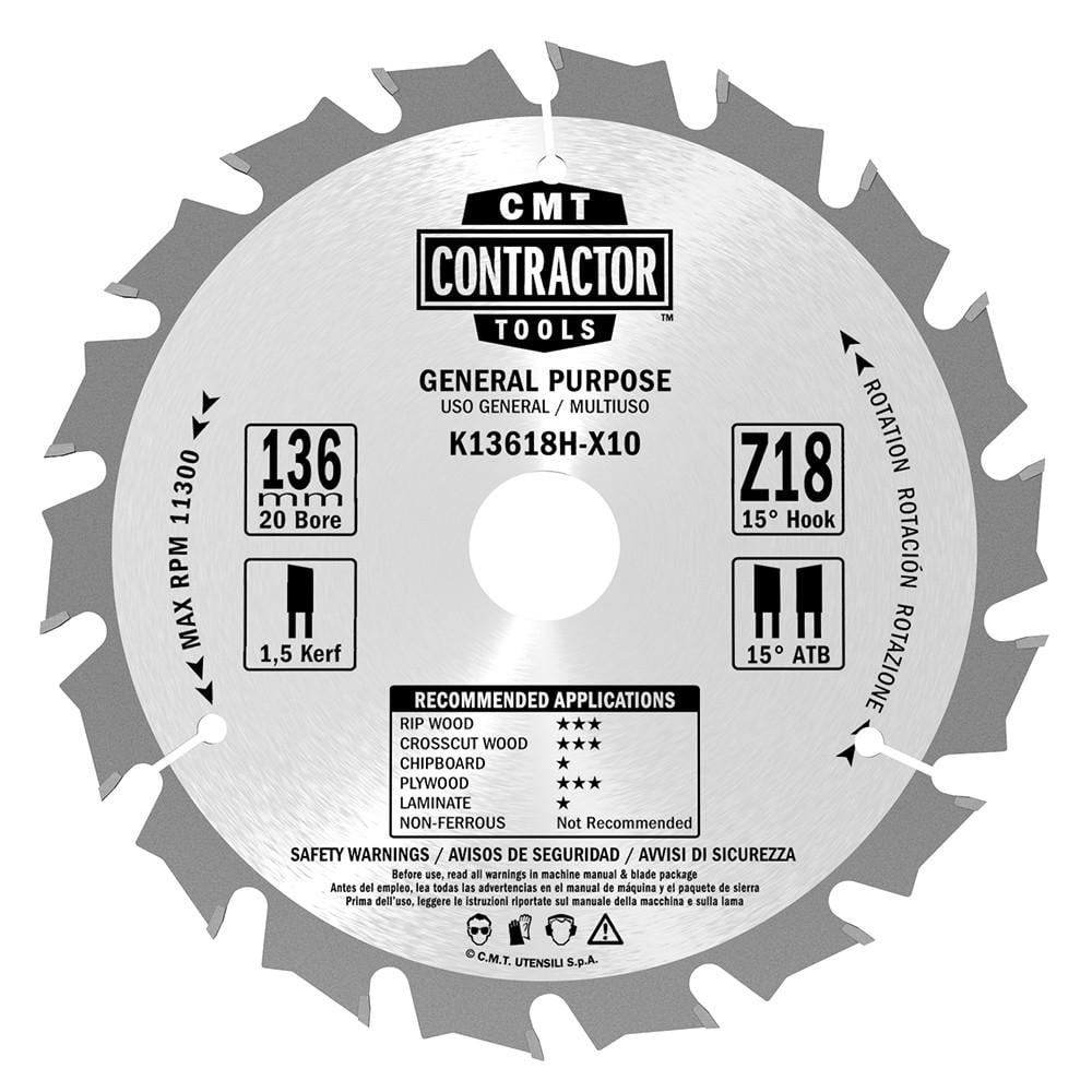 Пила дискова по дереву CMT 136x20x18z (K13618H-X10)