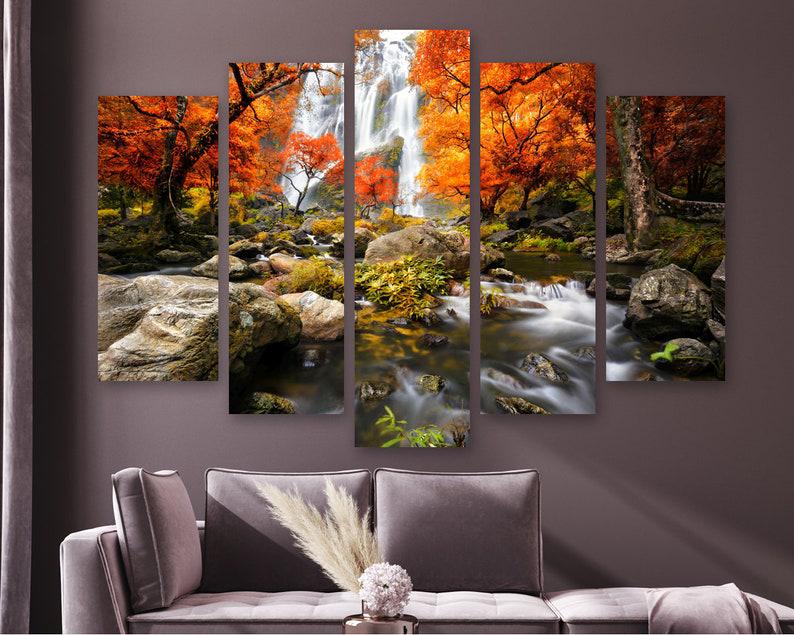 Модульна картина на полотні KIL Art Водоспад серед каміння з п'яти частин 112x68 см (M51_M_419)