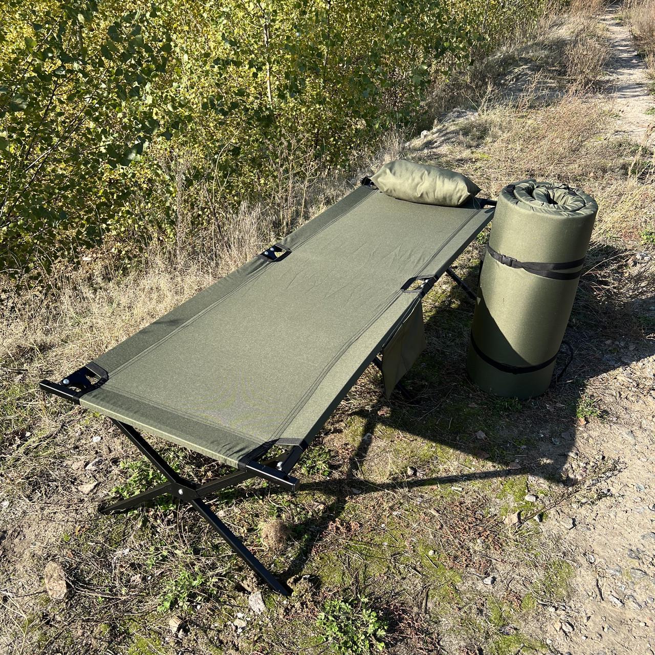 Розкладачка збільшена Aforse тип НАТО з кишенею/подушкою та матрацом в чохлі XL Олива (2313547093)