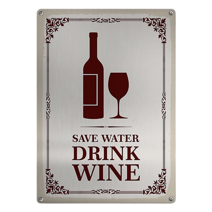 Табличка металлическая Save water drink wine 26х18,5 см (MET_20J080_SER)
