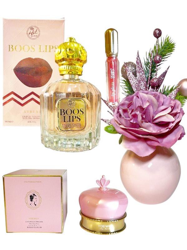 Подарочный набор Туалетная вода BOOS LIPS 100 мл/крем для лица YDEWLY/блеск для губ/новогодний декор в весе (2142170314)