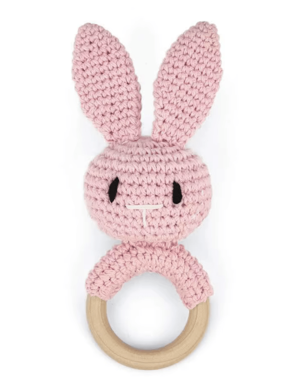 Прорезыватель-погремушка вязаный Зайка Розовый (143955)