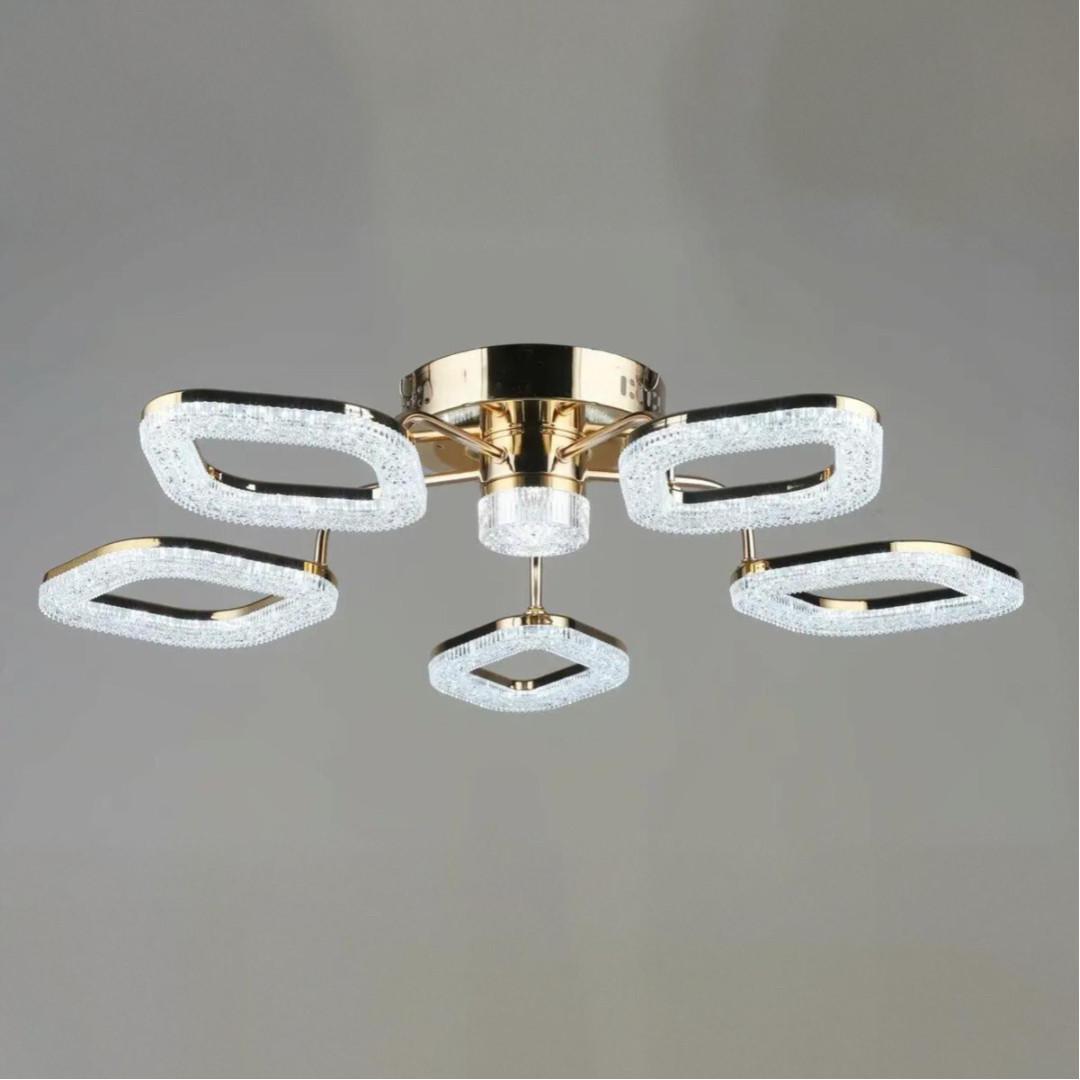 Люстра светодиодная Sirius на пять акриловых плафонов 55W 3000-6500К Золотой (B YH1190/5+1 FGD)