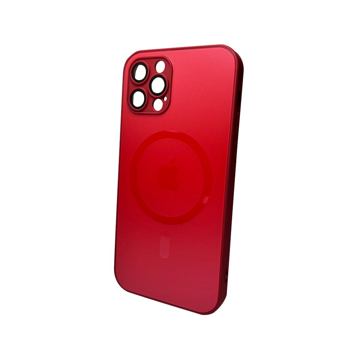 Противоударный чехол для Apple iPhone 12 Pro AG Glass Matt Frame Color MagSafe / Cola Red