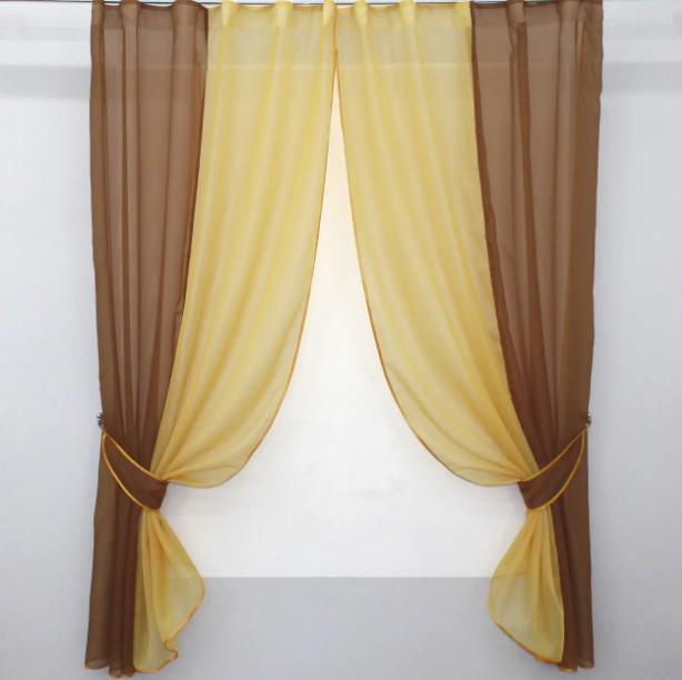 Занавеска на кухню/балкон шифон 265х150 см Коричневый/Янтарный (017к)