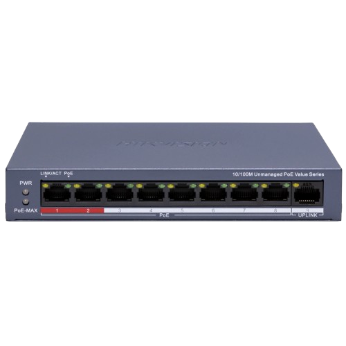 Коммутатор Hikvision DS-3E0109P-E/M/C неуправляемый настольный 9 портов 6-86 Вт PoE (35894678)