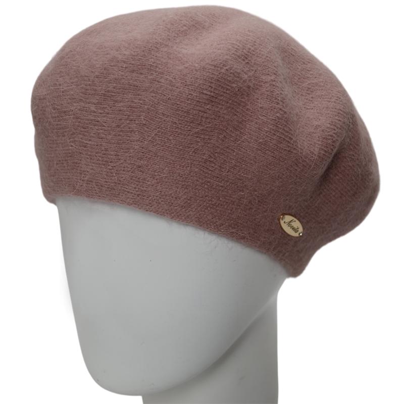 Берет женский Novita Молли ангоровый двойной теплый зимний Темная пудра
