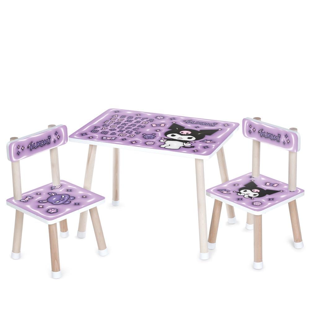 Детский столик и два стульчика M 501-6 с украинским алфавитом деревянные 42х40х60 см Фиолетовый (150-7-M 501-6)