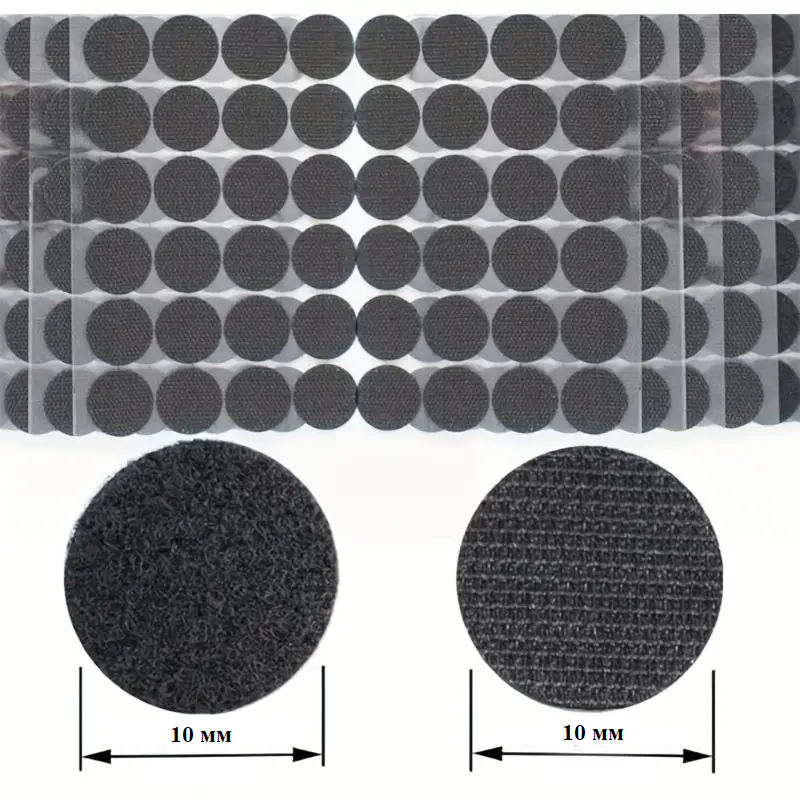 Липучка кругла на клейовій основі двосторонні 200 шт. 100 пар 10 мм Чорний - фото 4