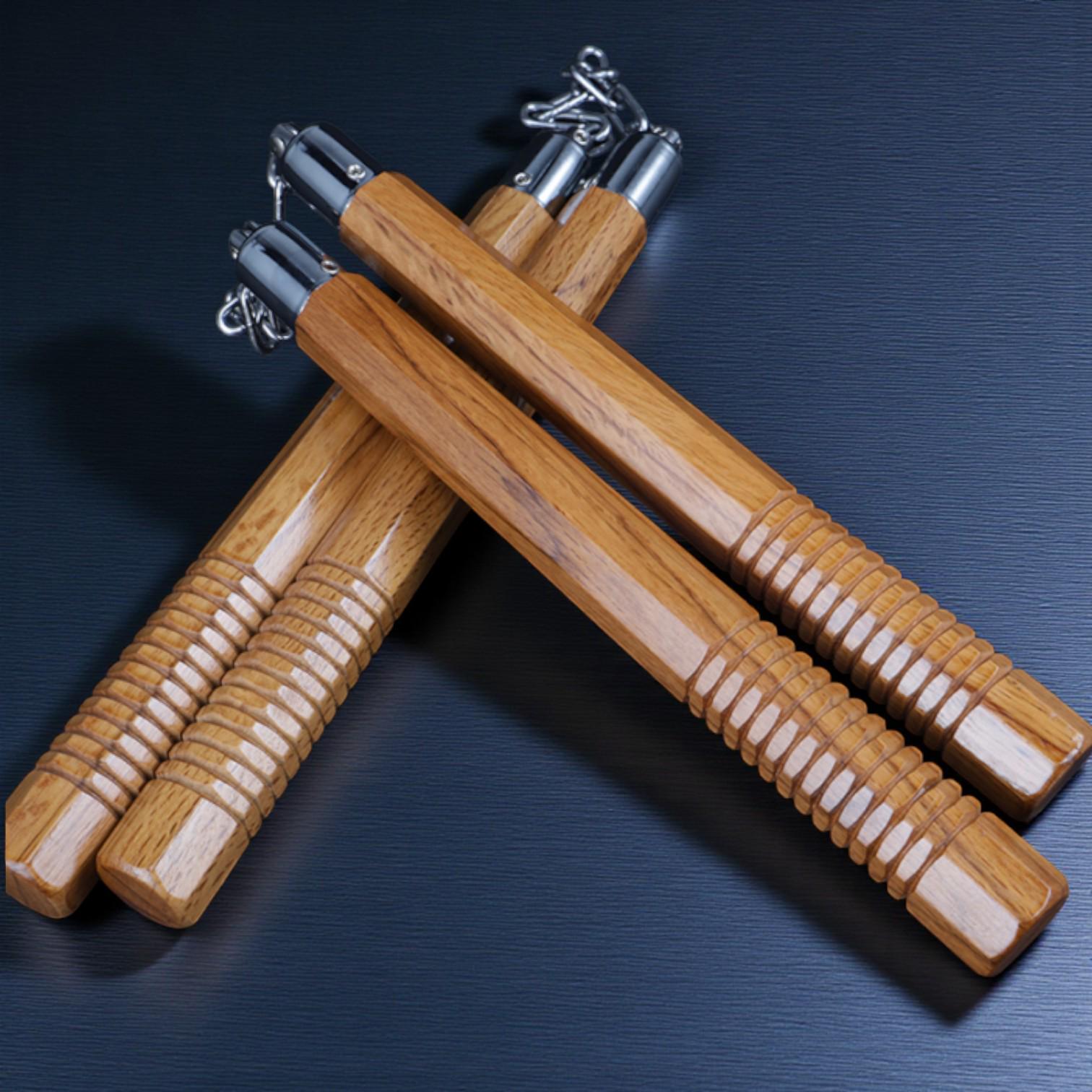 Нунчаки тренувальні дерев'яні Univerza на ланцюгу з дуба Коричневий - фото 8