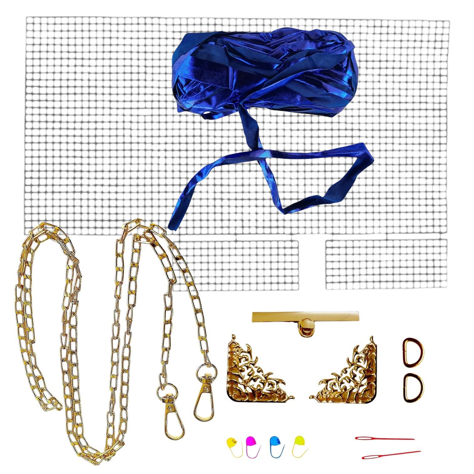 Набор для создания сумки из пластиковой канвы Золотая планка с поворотным замком с нитками металлик Синий (1543-48) Набор для создания сумки из пластиковой канвы Золотая планка с поворотным замком с нитками металлик Синий (1543-48)