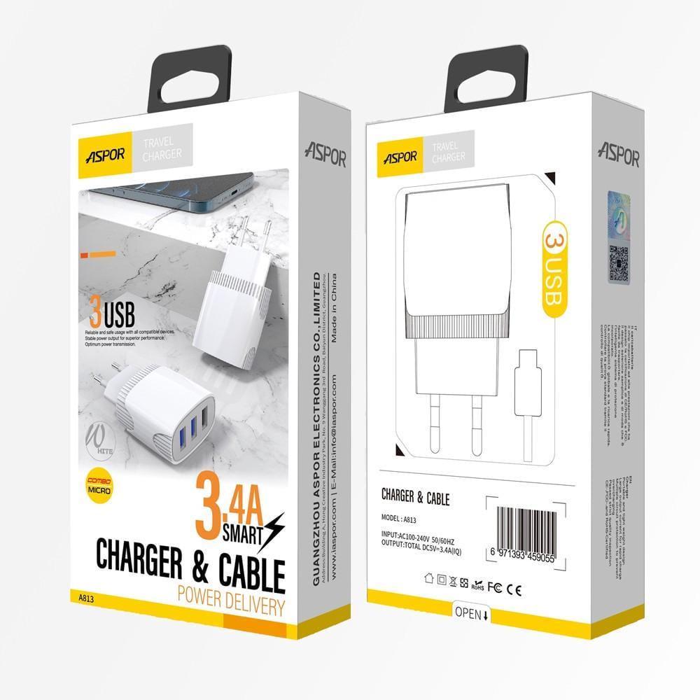 Зарядное устройство сетевое Aspor A813 3USB 3,4A Белый (1858272806) - фото 2