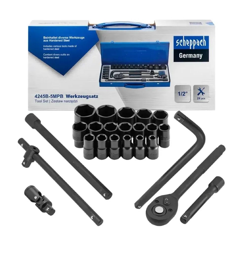Набор инструментов в металлическом кейсе Scheppach SCH-4245B-5MPB 24 пр. 1/2" 6-гр. 8-32 мм (SCH-4245B-5MPB) Набор инструментов в металлическом кейсе Scheppach SCH-4245B-5MPB 24 пр. 1/2" 6-гр. 8-32 мм (SCH-4245B-5MPB)