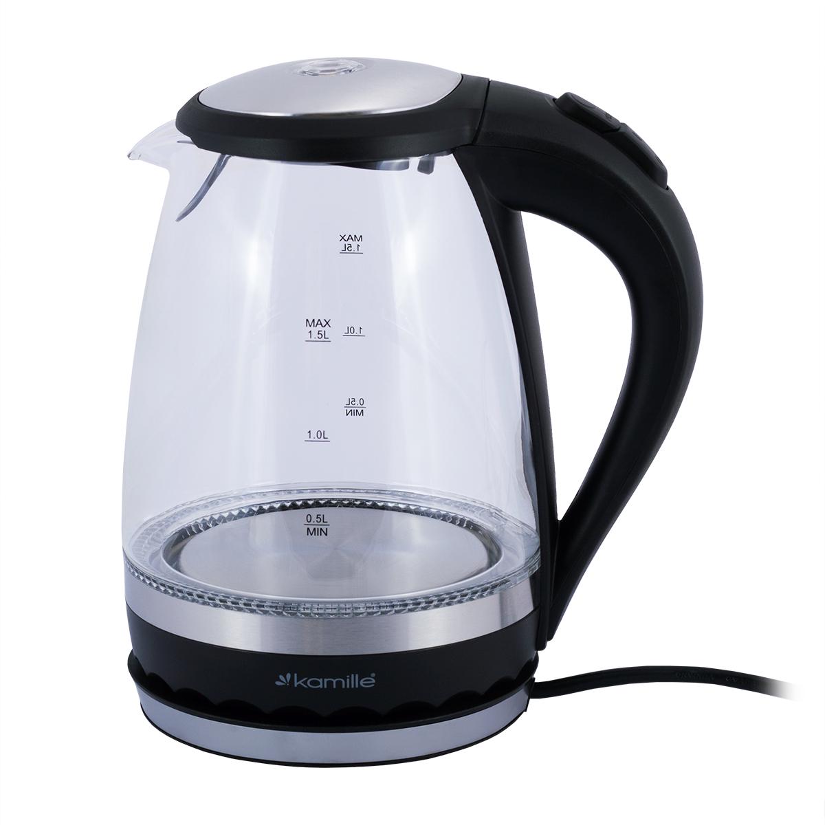 Чайник електричний Kamille із синім LED підсвічуванням 1,5 л Чорний (1701B) - фото 3