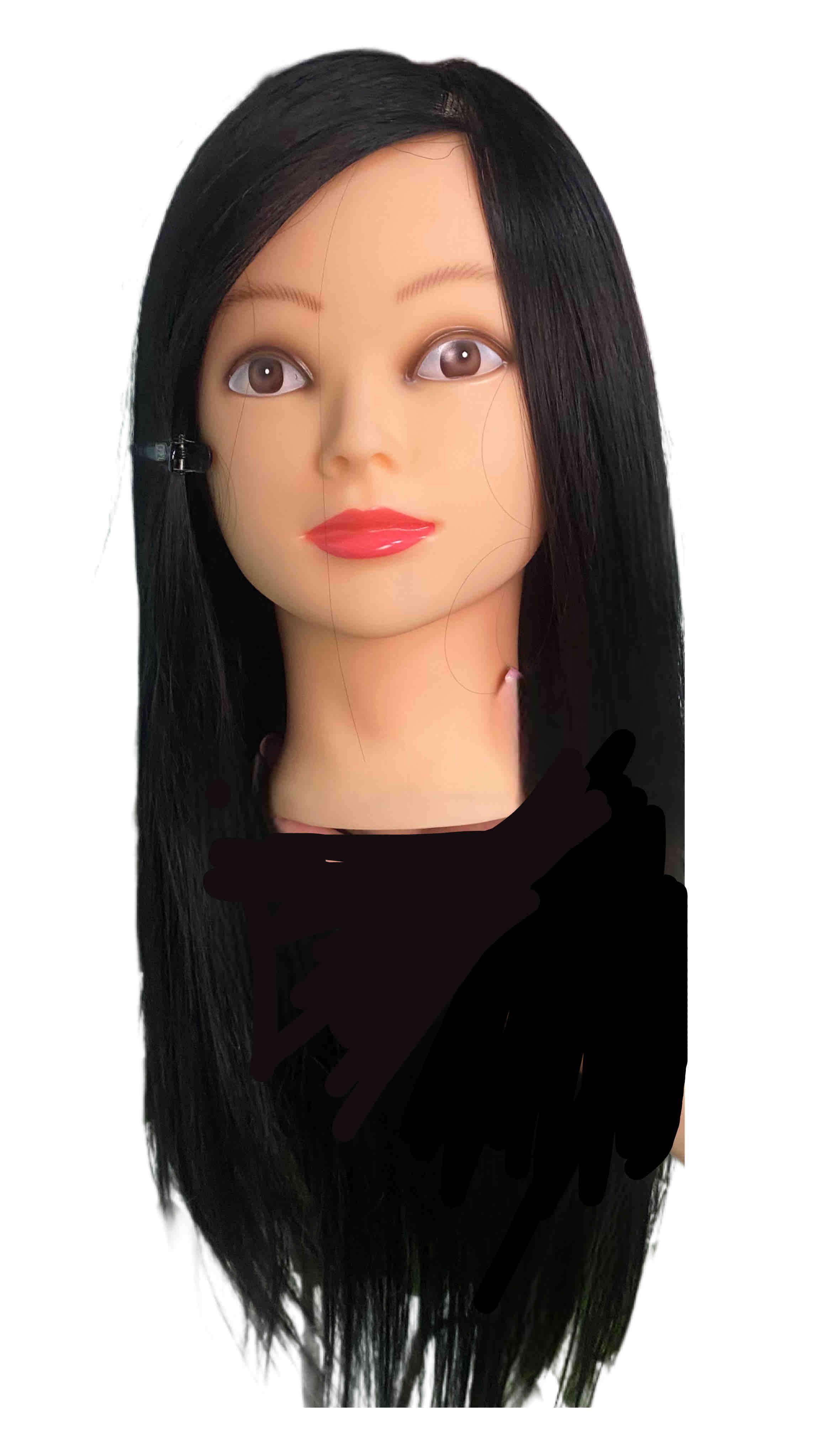 Навчальна голова-манекен для створення зачіски/нарощування/макіяжу 75% натурального волосся з макіяжем Чорний (30145319)