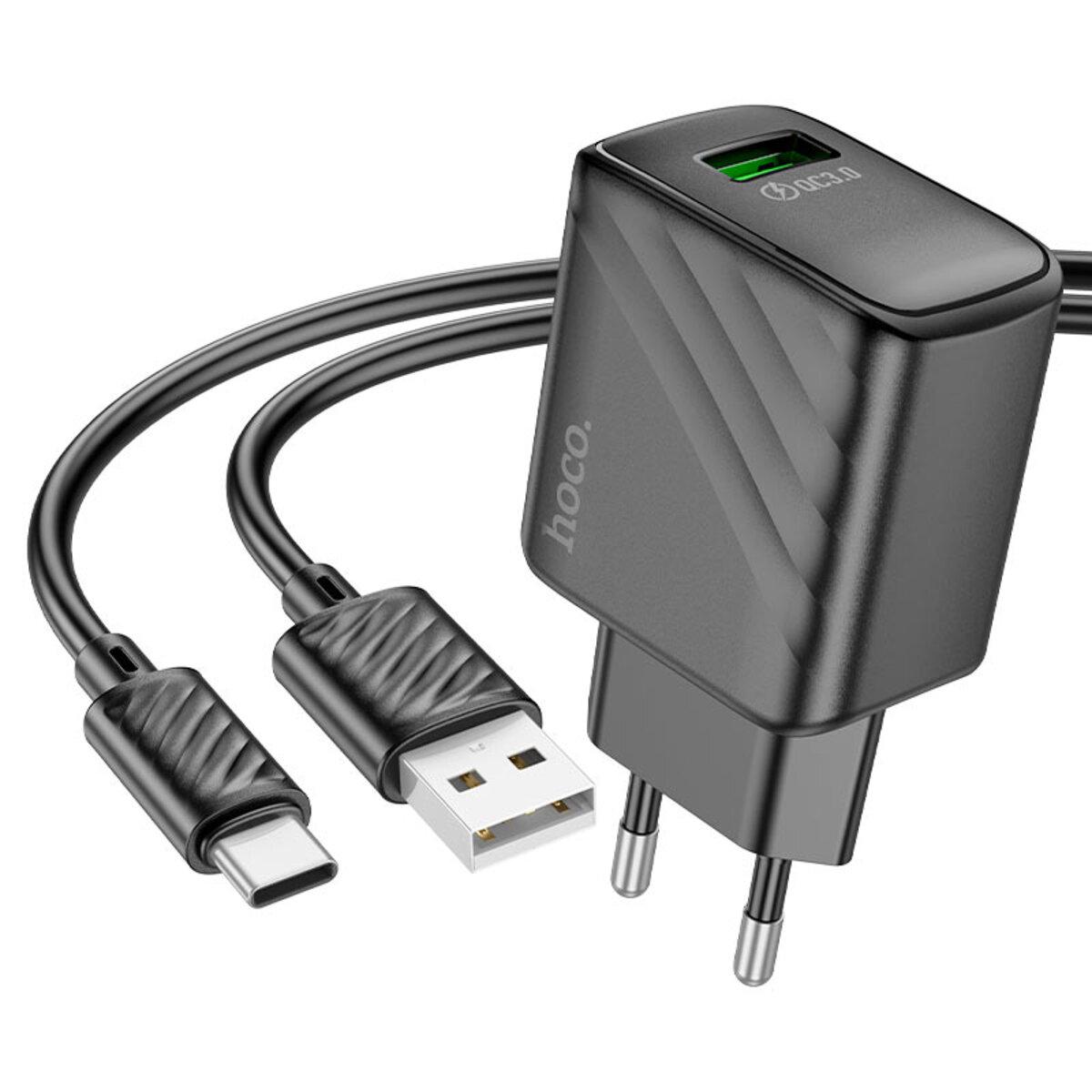 Зарядное устройство Hoco CS21A Rich single port QC3.0 charger set USB to Type-C cable EU Black (6942007609906)