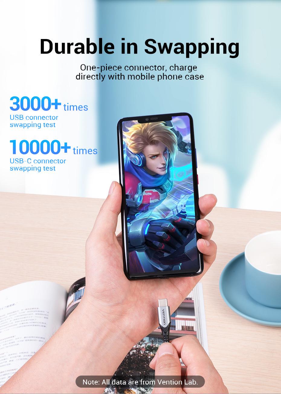 Кабель Vention USB-Type-C 18Вт 3А/6В 480 Мбіт/с USB-A на USB-C 1 м Чорний (CODHF) - фото 7 Кабель Vention USB-Type-C 18Вт 3А/6В 480 Мбіт/с USB-A на USB-C 1 м Чорний (CODHF) - фото 7