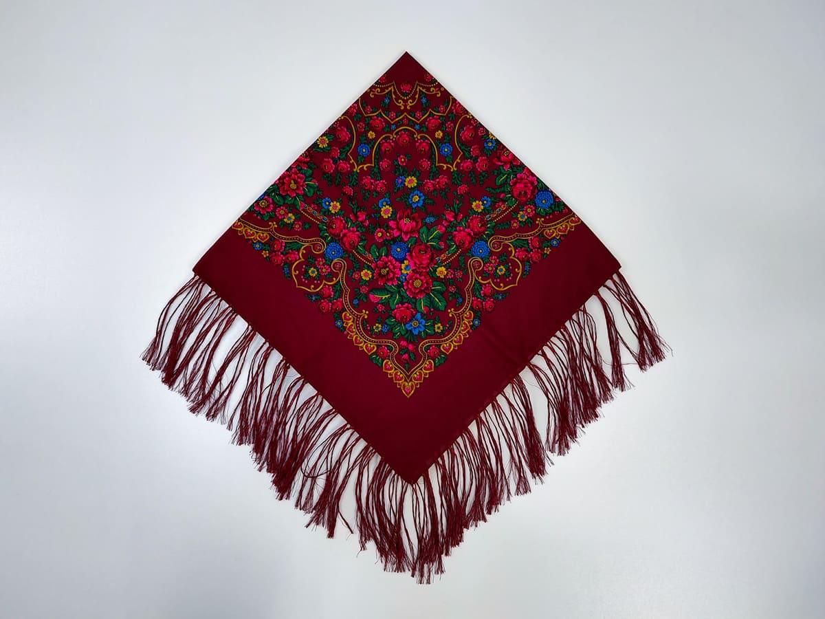 Платок украинский Цветочный размай 80x80 см Бордовый (30314581)