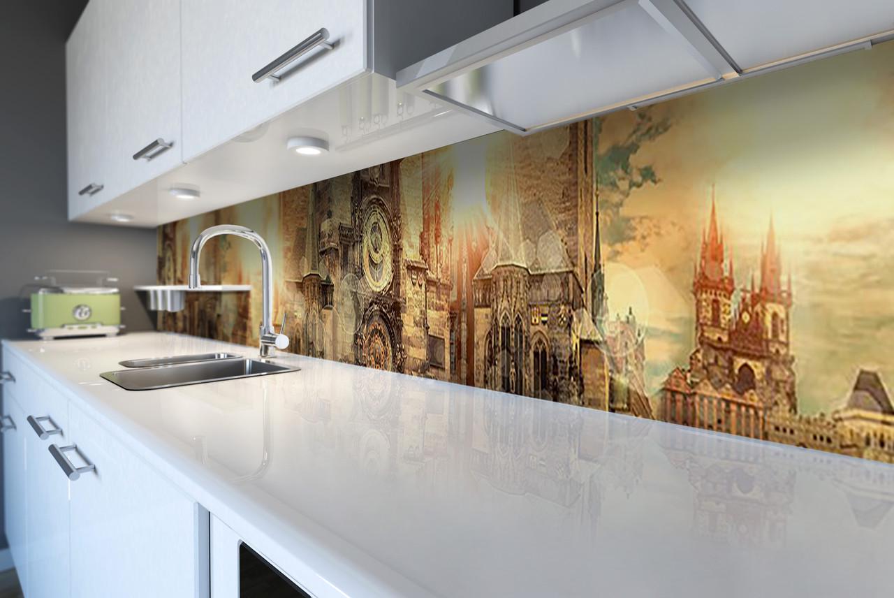 Кухонный фартук Древняя Европа замки винтаж из самоклеющейся виниловой пленки 60х300 см Коричневый