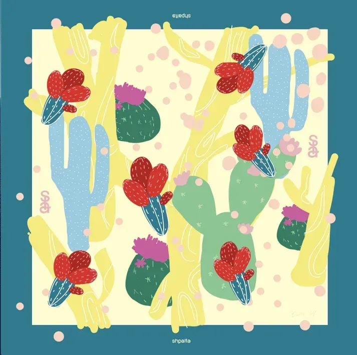 Платок Кактус шелковый односторонняя печать 55х55 см Разноцветный (27581347)