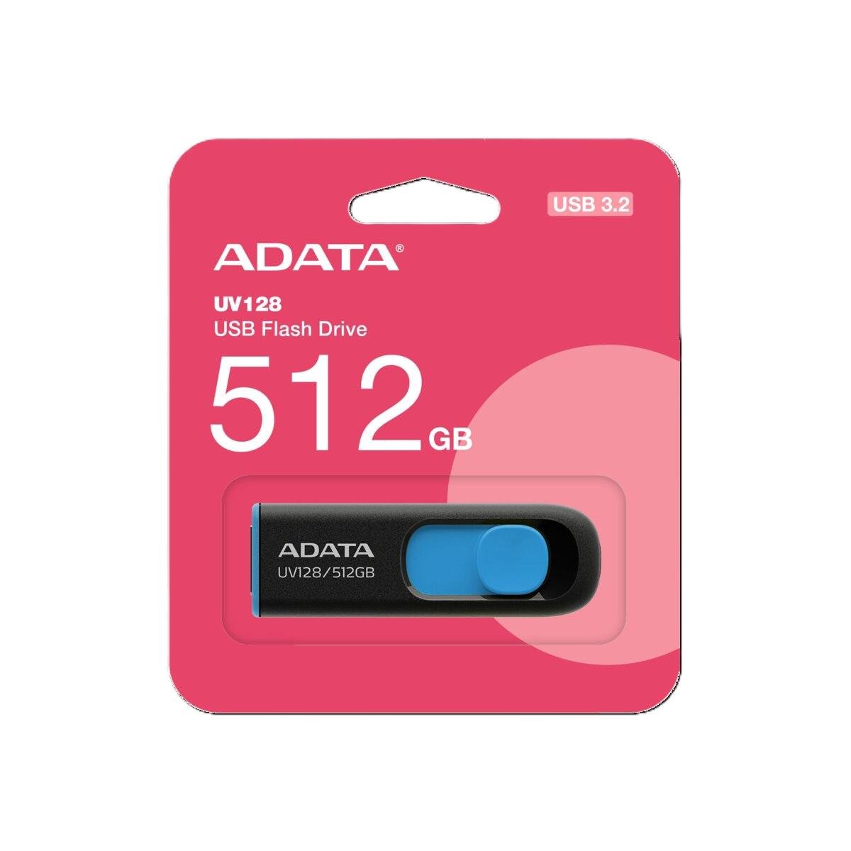 Флеш-память USB ADATA USB 3.2 UV 128 512 Gb Black/Blue (604309) - фото 1