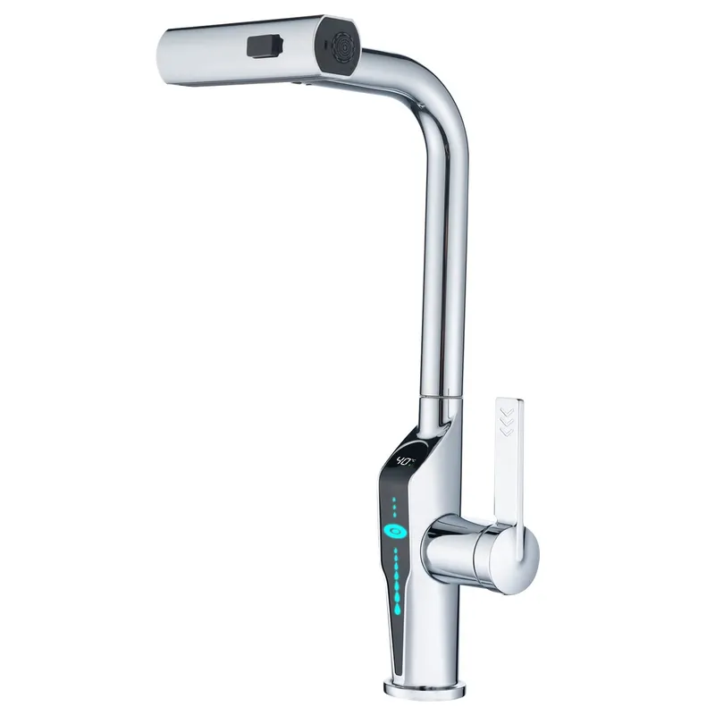 Змішувач для кухні з висувною лійкою MIXXUS FALCON 014 4 режими з індикатором температури (MI6838)