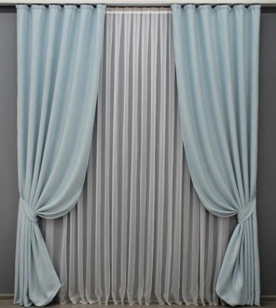 Комплект штор лен/рогожка в гостиную 1,5х2,7 м 2 шт. Светло-голубой (1438ш)