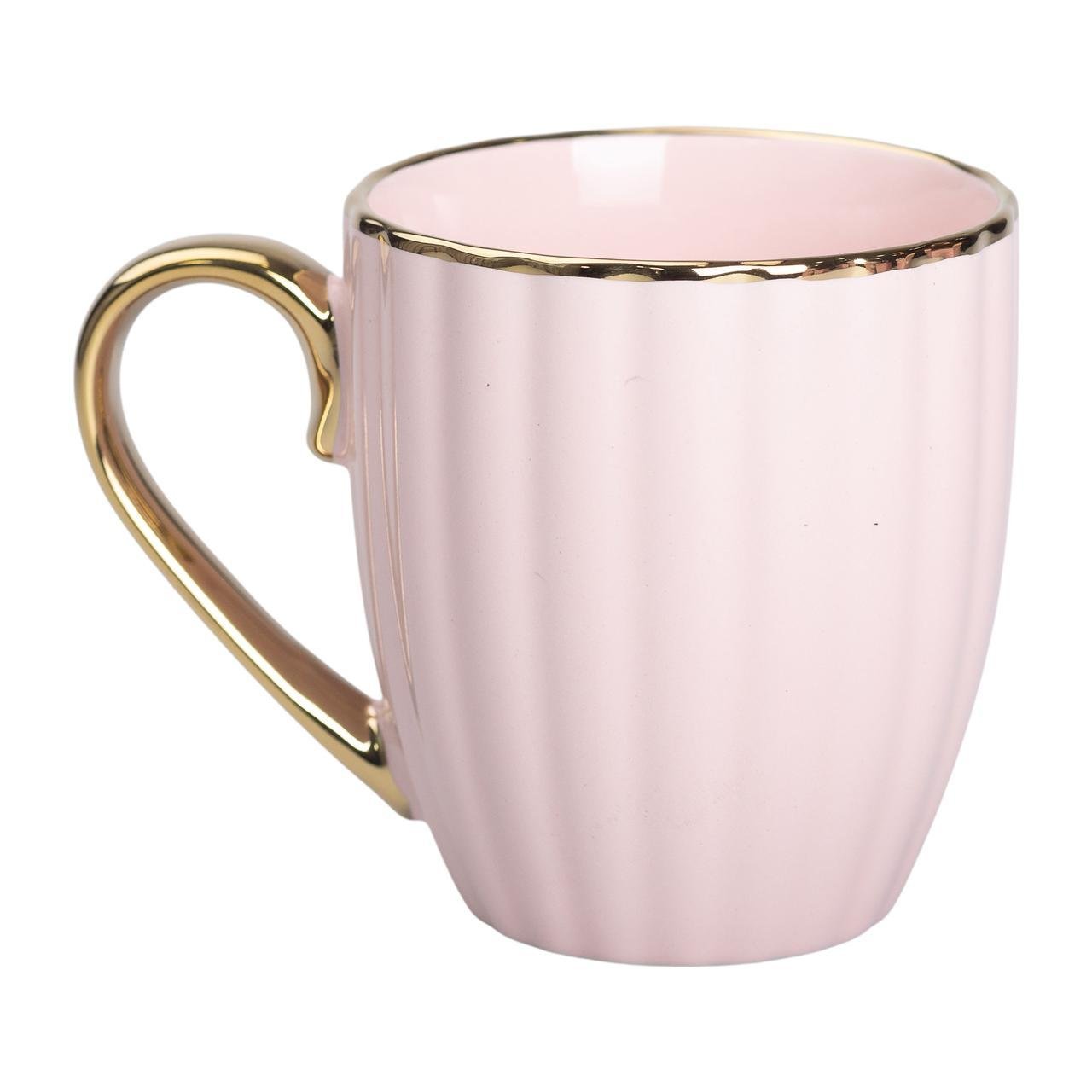 Чашка фарфоровая с золотым ободком и золотой ручкой 420 мл Розовый (RX-N240629P)