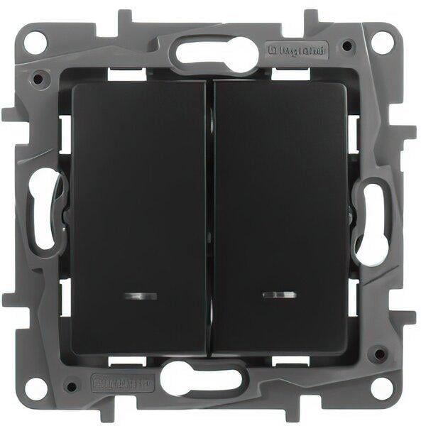 Выключатель двухклавишный Legrand Etika с подсветкой Антрацитовый (30346865)