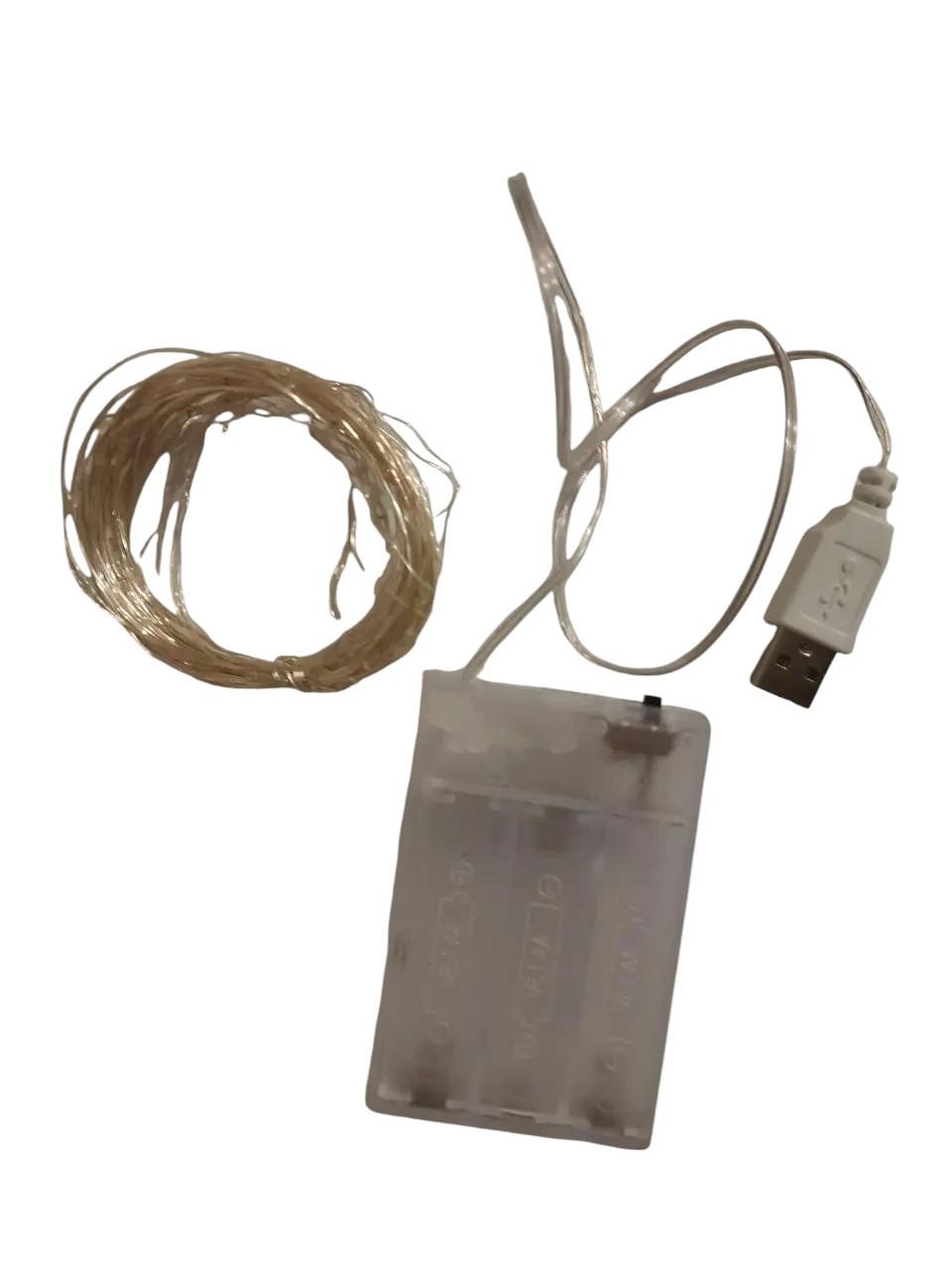 Светодиодная гирлянда Роса для праздничного декора на батарейках и USB 5 м теплый белый свет (147-41-1977-07 USB) - фото 2