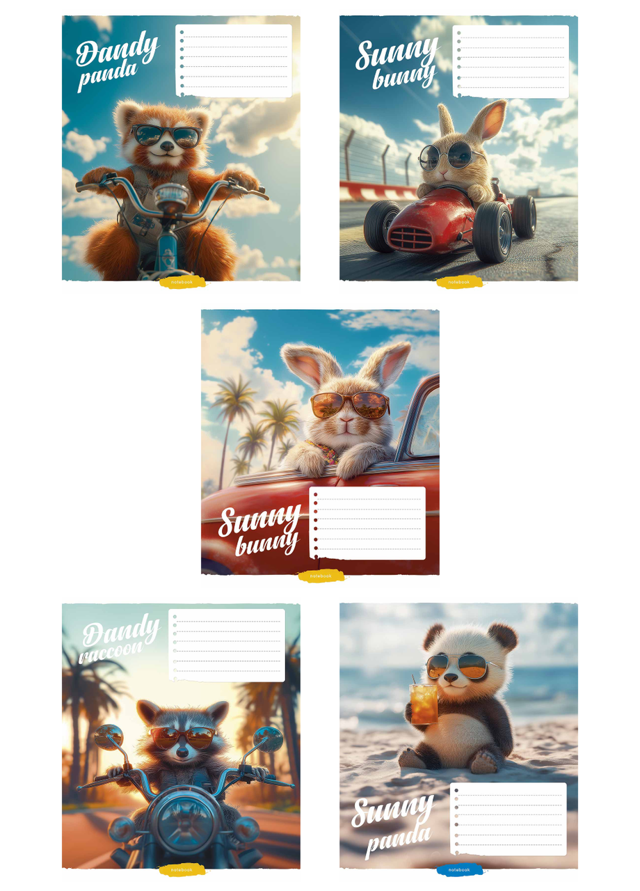 Набор школьных тетрадей Школярик Cool animals в клетку 12 л. 5 шт. (3518 4820006472054)