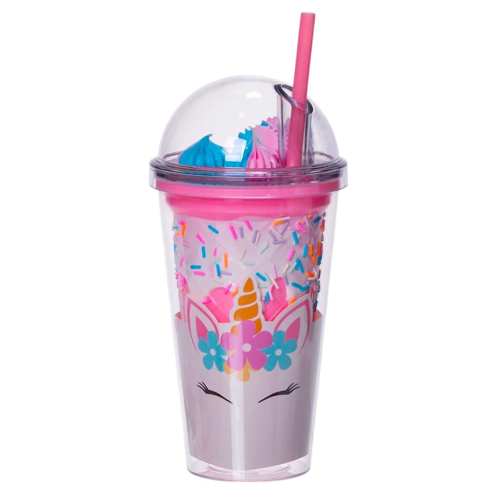 Стакан многоразовый Единорог с крышкой и трубочкой Розовый (HP-18-1P)