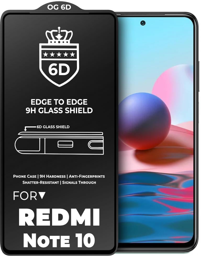 Защитное стекло 6D OG Crown Xiaomi Redmi Note 10 Black (23792)