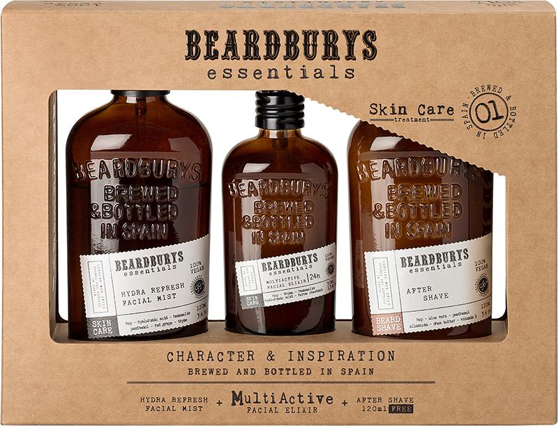Подарунковий набір косметики для обличчя та бороди Beardburys Essentials еліксир 50 мл/міст 120 мл/лосьйон 120 мл (29576997)