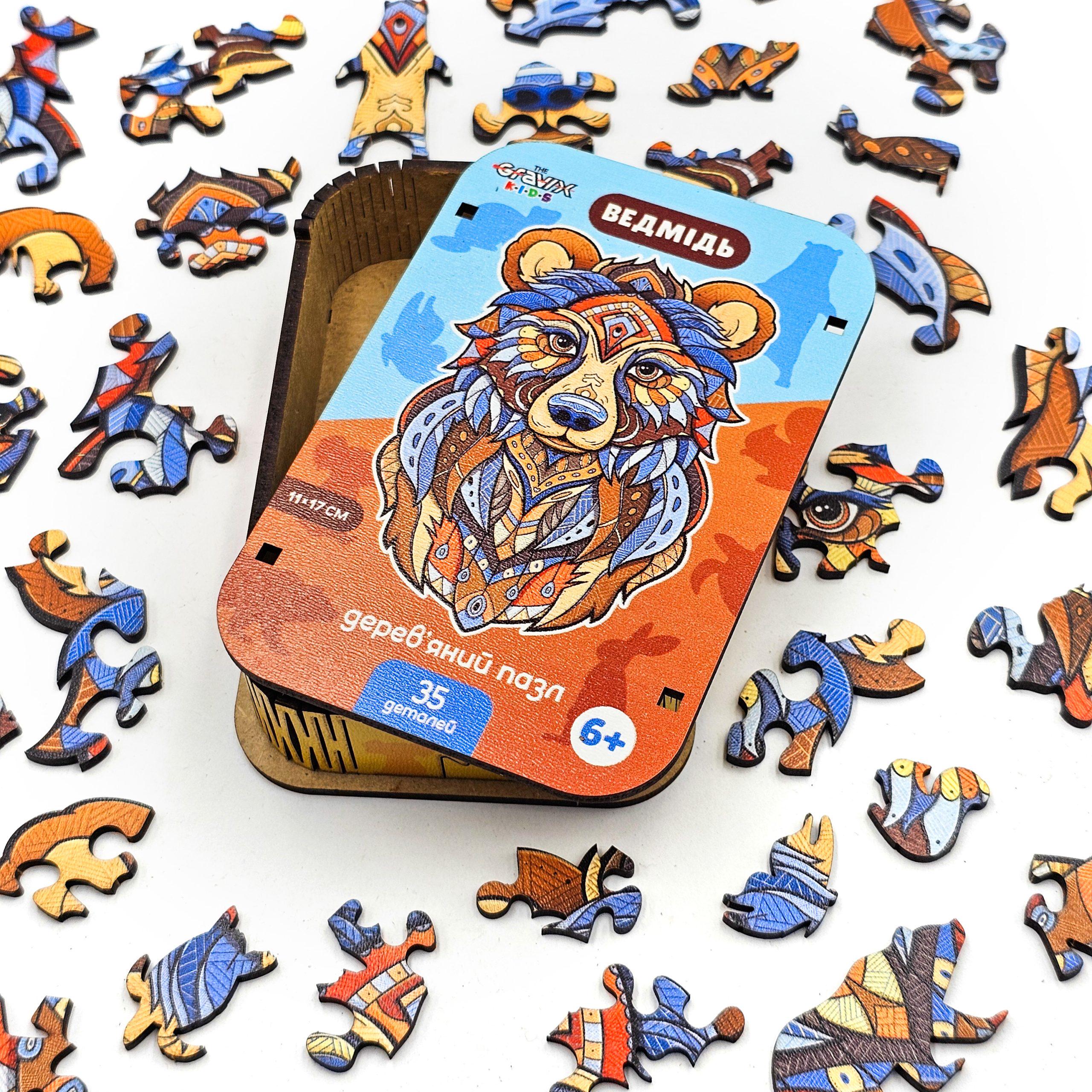 Пазл дерев'яний THEGRAVIX Ведмідь фігурний для дітей (04116) - фото 3 Пазл дерев'яний THEGRAVIX Ведмідь фігурний для дітей (04116) - фото 3