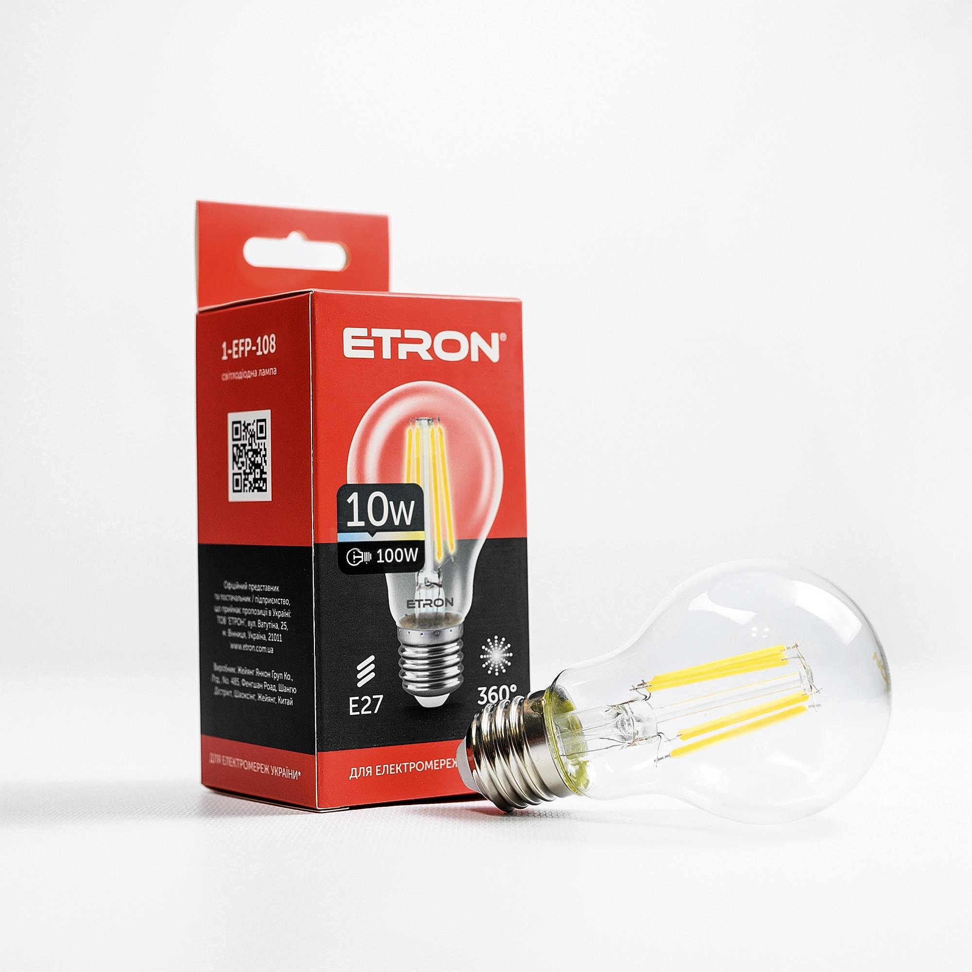 Вінтажна лампа світлодіодна ETRON 10W A60 4200K E27 Filament 1-EFP-108 (3434564)