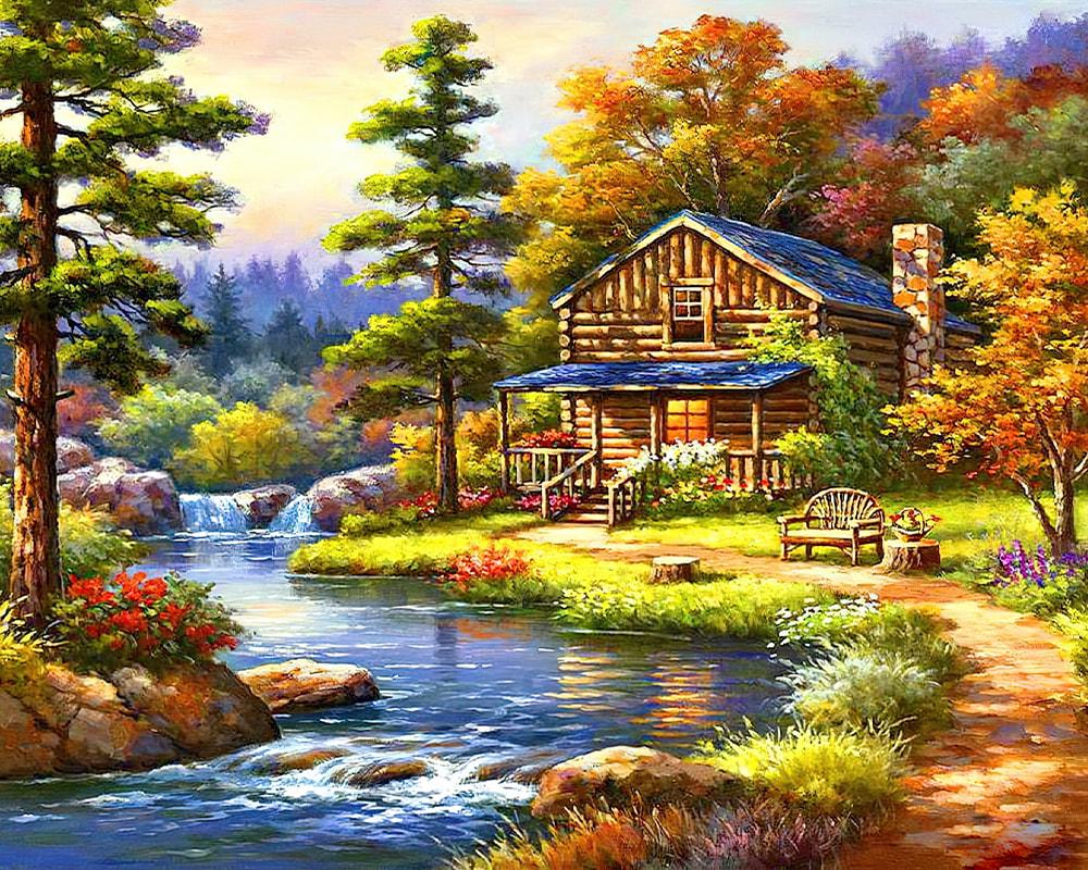 Картина по номерам Brushme SH51963 Дом в Лесу у Ручья 50x40 см (27592) Картина по номерам Brushme SH51963 Дом в Лесу у Ручья 50x40 см (27592)