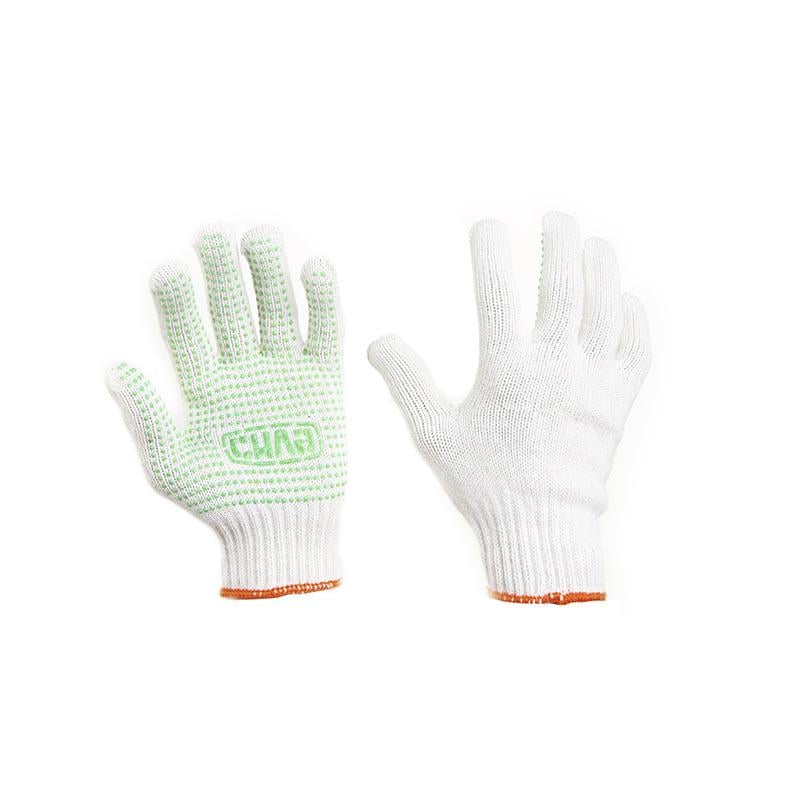 Рукавички Сила х/б з ПВХ точкою р. 10 Білий/Зелений (480108)